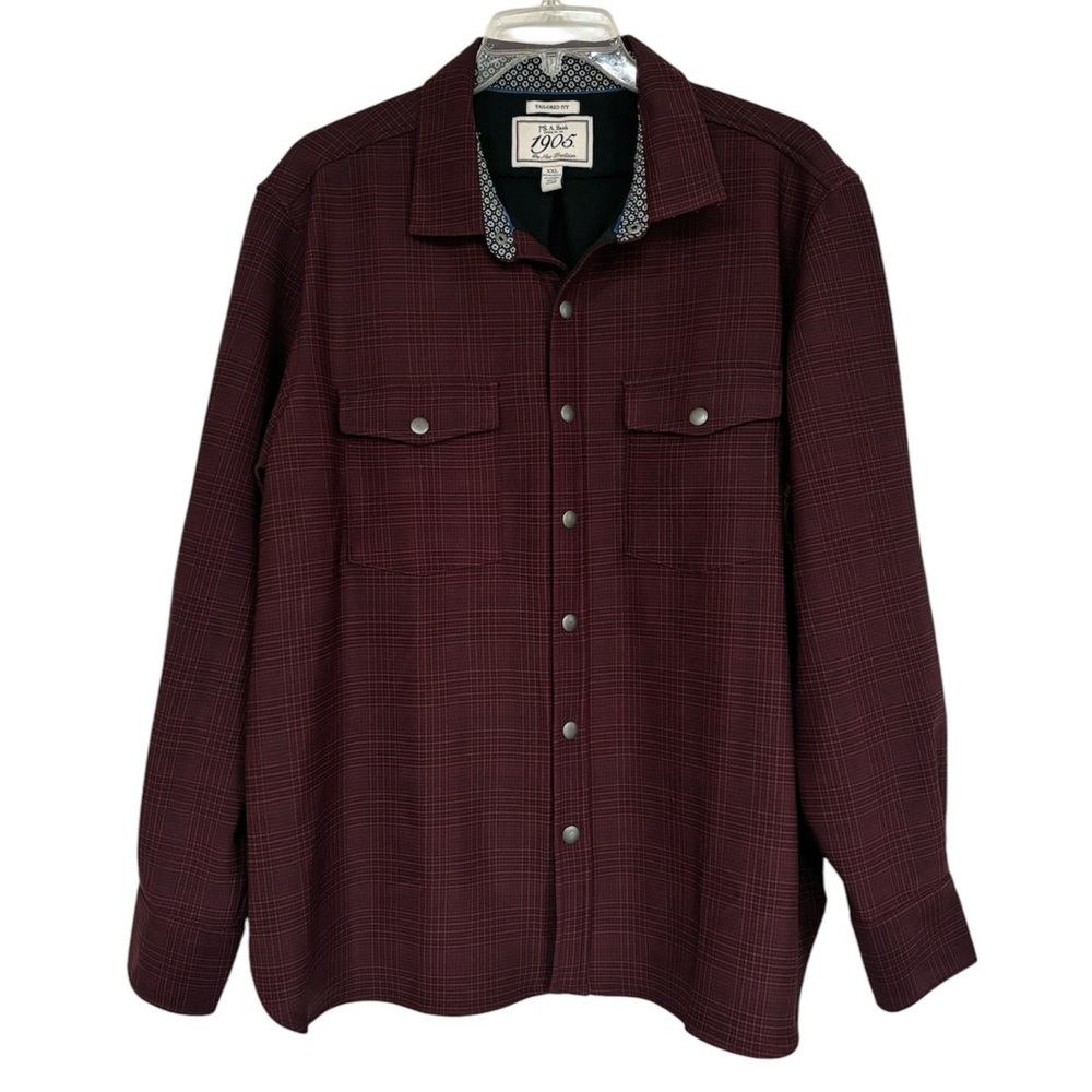 Jos A Bank Tailored Fit Burgundy  Shirt Jacket Flip Cuff Snap Front Shacket XXL